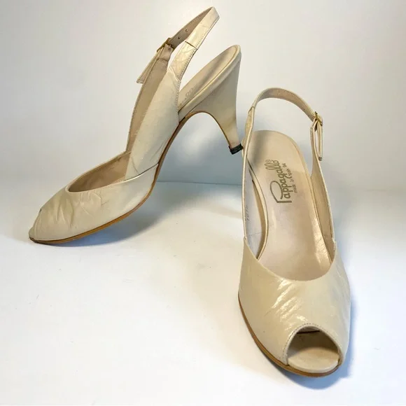 Vintage‎ Pappagallo Nude/Cream Leather Sling-back High Heel Pumps Peep-toe 7 N - Picture 7 of 8